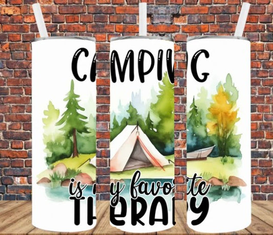Stainless Steel Tumbler 20oz - Camping is My Favorite Therapy SF
