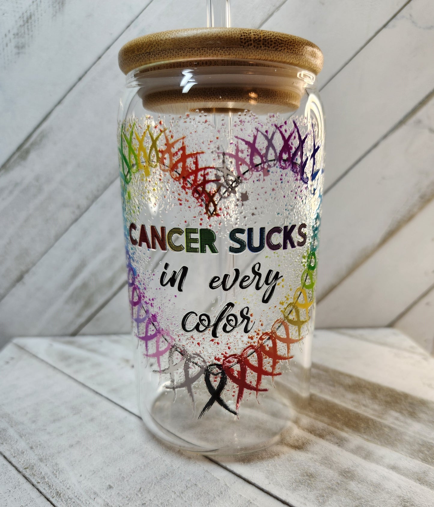 16oz Glass or Plastic Cup-Cancer Sucks in Every Color
