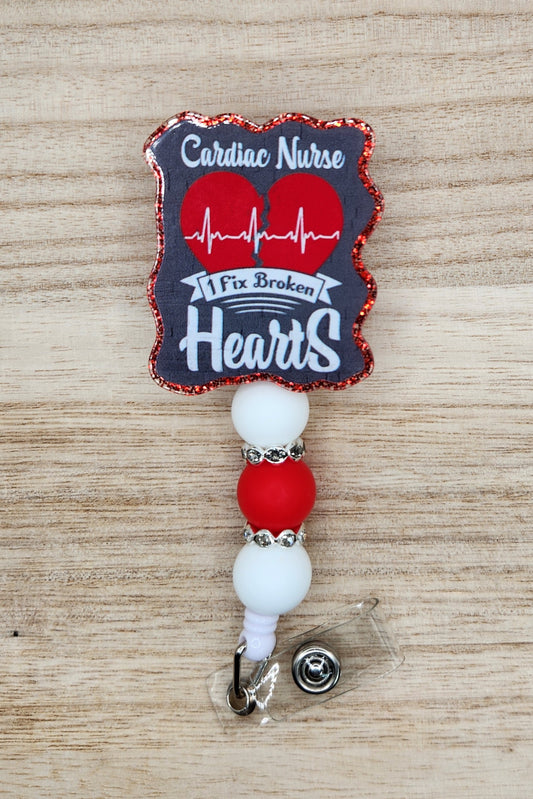 Badge Reel-Cardiac Nurse I Fix Broken Hearts (Red Glitter) NP160