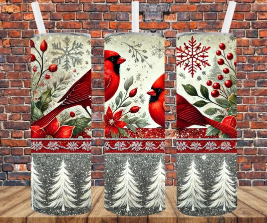 Stainless Steel Tumbler 20oz - Cardinals & Winter Trees SF