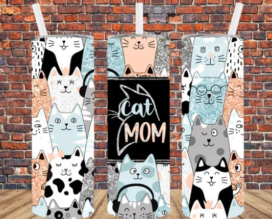 Stainless Steel Tumbler 20oz - Cat Mom Pastels SF