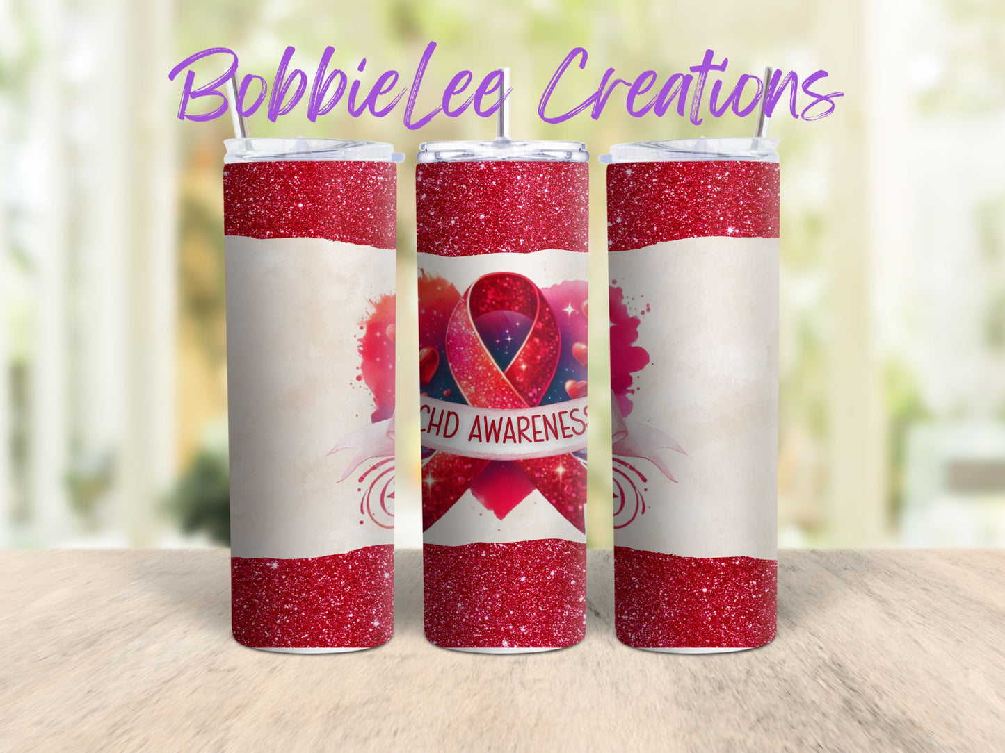 Stainless Steel Tumbler 20oz - CHD Awareness Ribbon *BLC CUSTOM DESIGN*