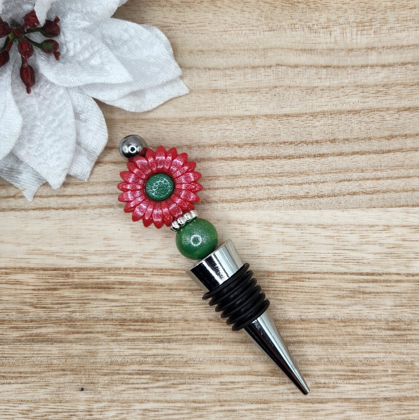 Wine Stopper-Christmas Opal Daisy (Silver)