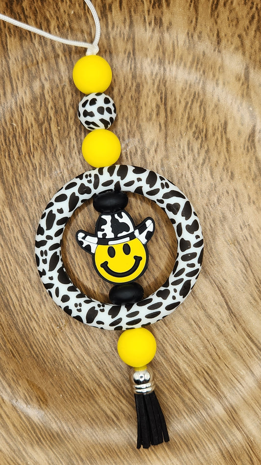 Car Charm-Cowprint Smiley (Yellow)