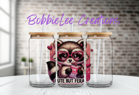 16oz Glass or Plastic Cup-Cute But Feral Raccoon SM