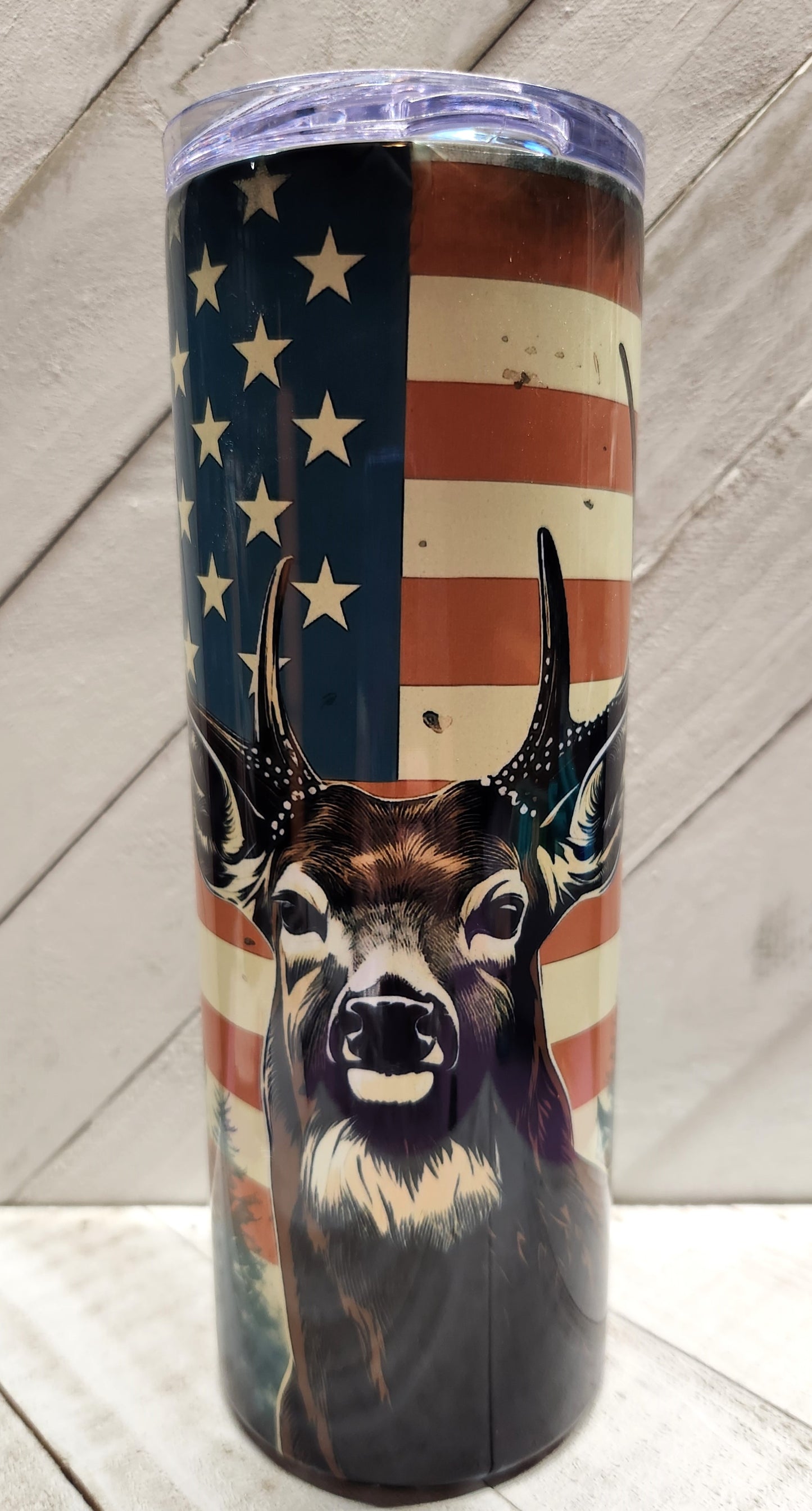 Stainless Steel Tumbler 20oz - Deer American Flag SF