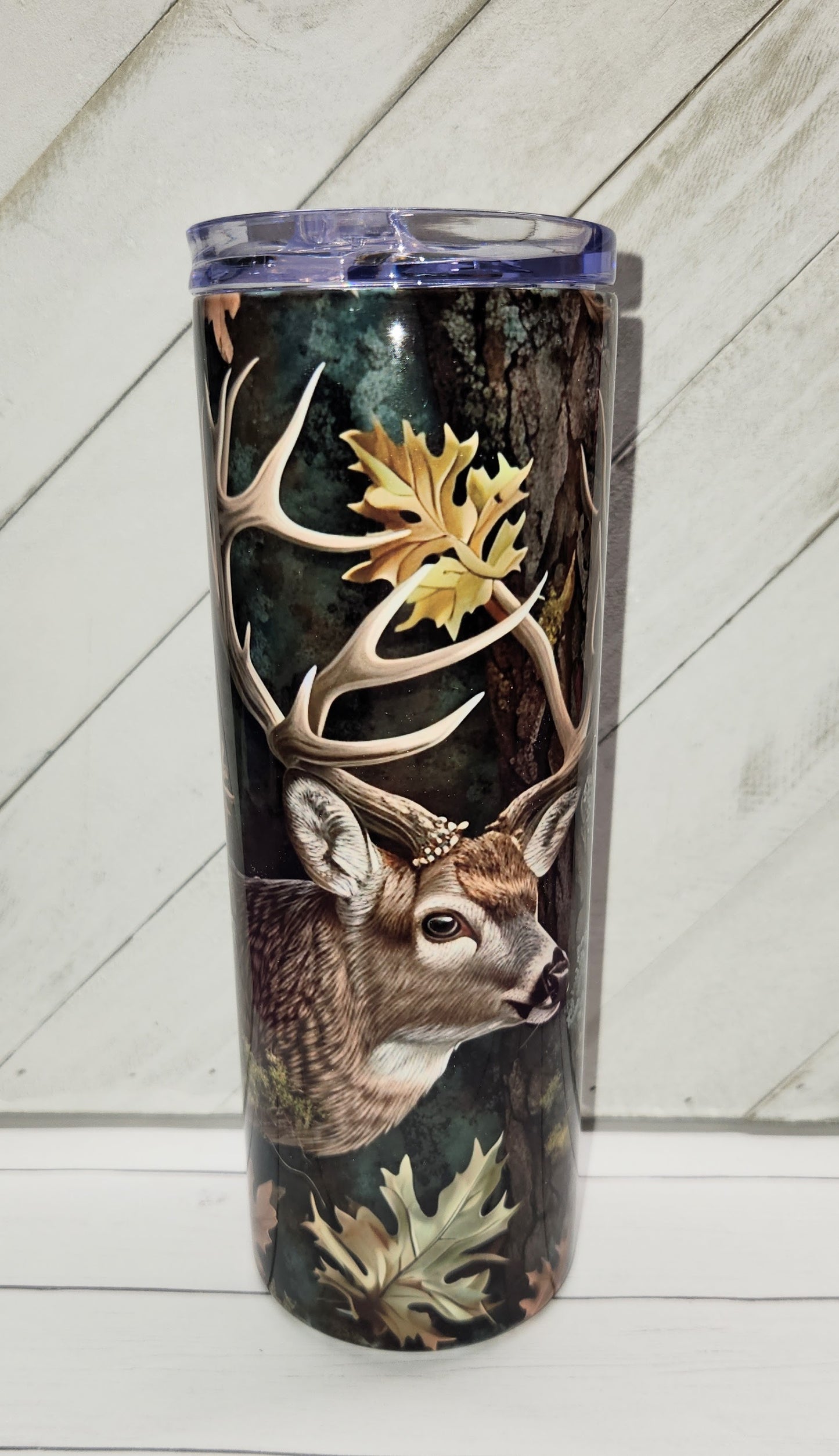 Stainless Steel Tumbler 20oz - Deer & Leaves SF