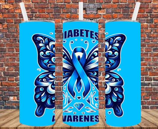 Stainless Steel Tumbler 20oz - Diabetes Awareness Blue Butterfly SF