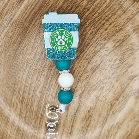 Badge Reel-Dogs and Coffee (Emerald)