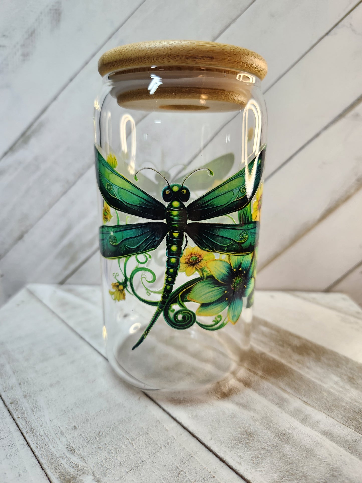 16oz Glass or Plastic Cup-Dragonflies (Green)