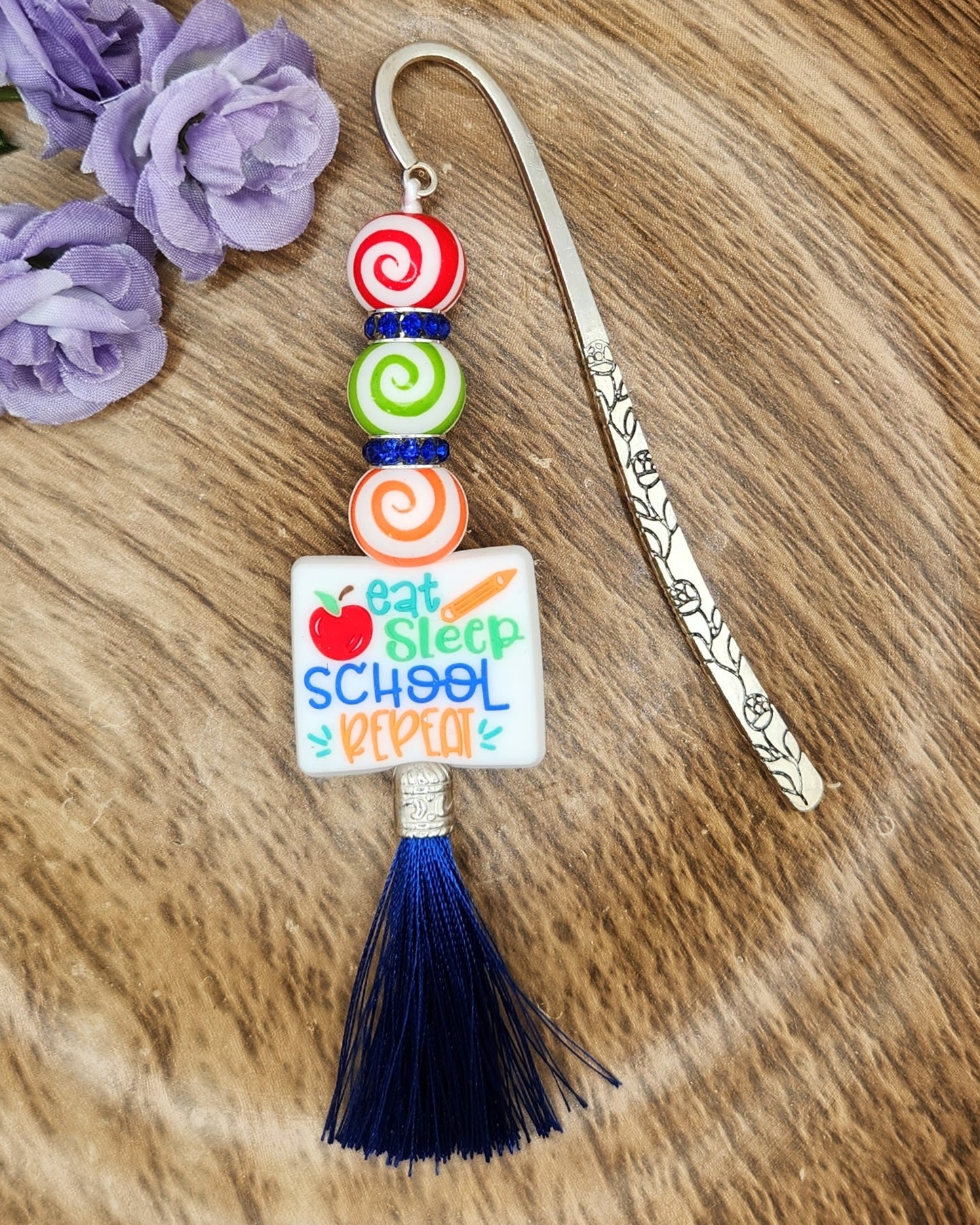 Bookmark-Eat Sleep School Repeat (Swirls)