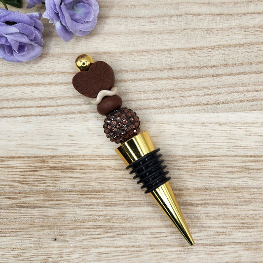 Wine Stopper-Embossed Heart-Chocolate (Gold)