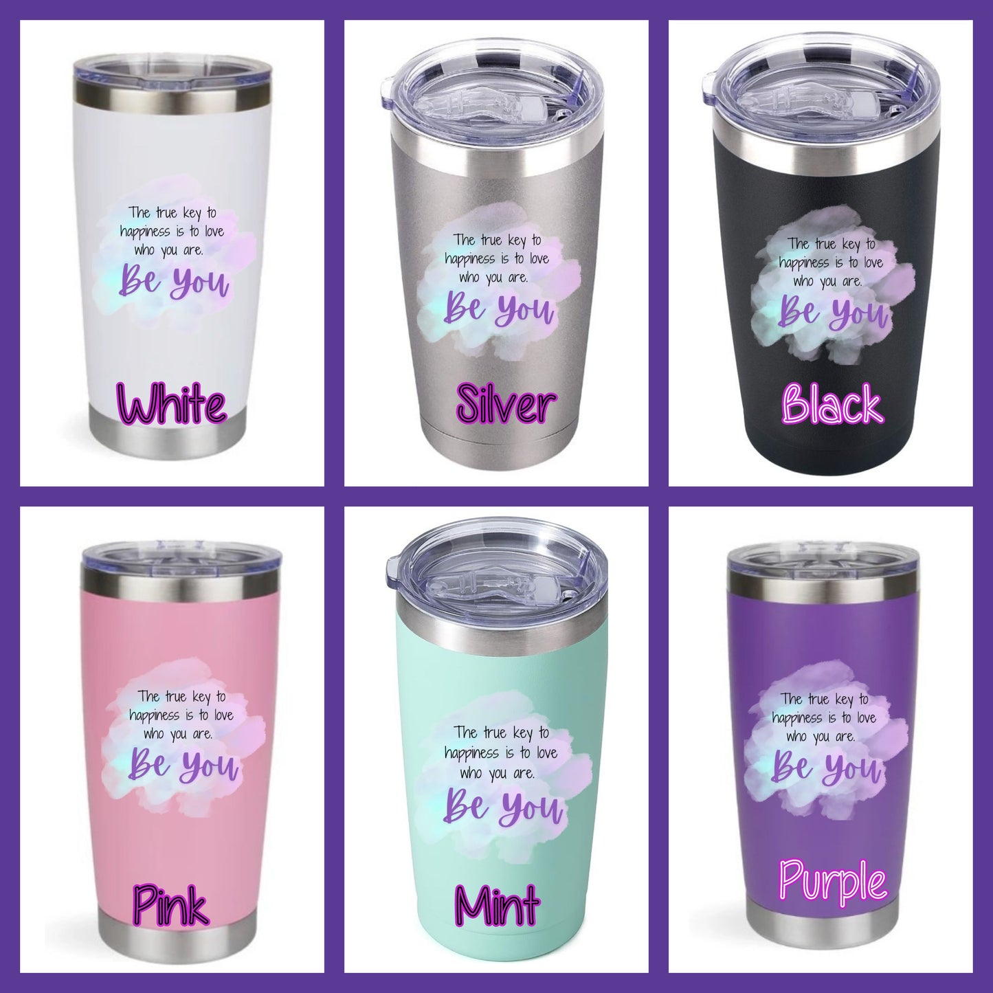 16oz Glass/Plastic/Stainless Steel Tumbler - Emy-The True Key to Happiness