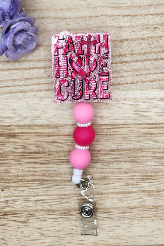 Badge Reel-Faith Hope Cure (Pink)