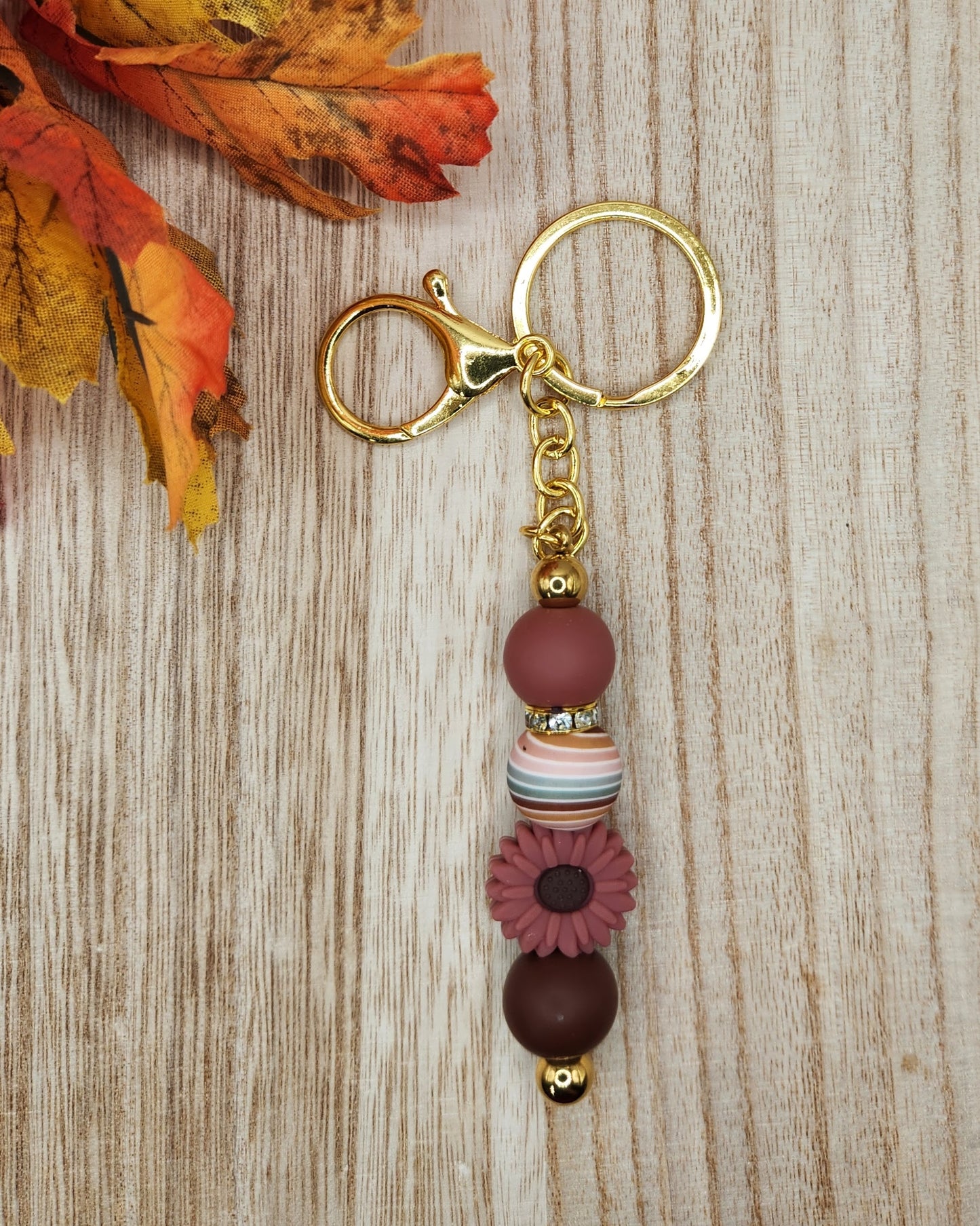 Keychain-Fall Stripes Mahogany Daisy