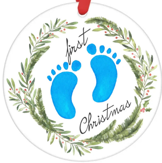 Acrylic Ornament-First Christmas Blue Footprints SF