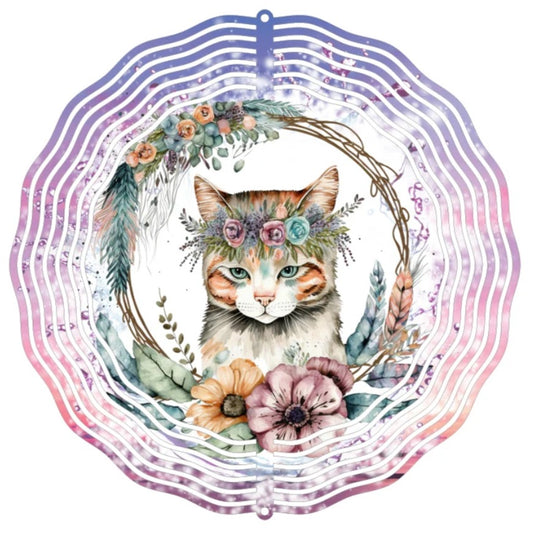 Wind Spinner 8" - Floral Cat