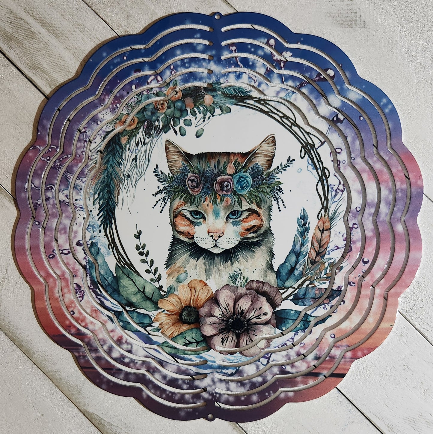 Wind Spinner 8" - Floral Cat