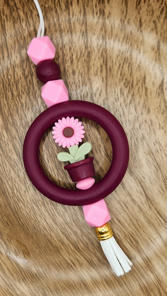 Car Charm-Potted Sunflower (Wine & Pink)