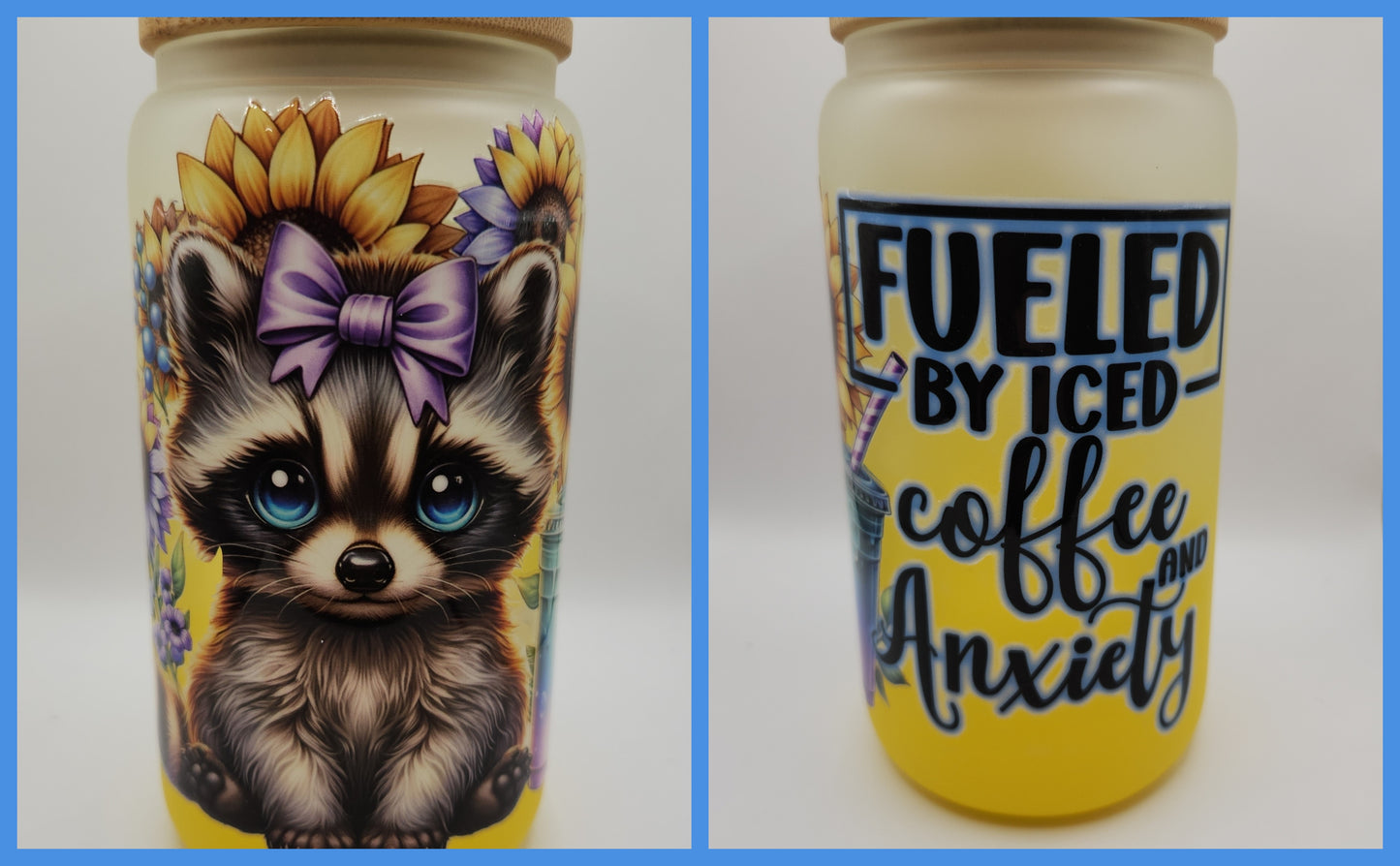 16oz Glass or Plastic Cup-Fueled By Iced Coffee & Anxiety Raccoon SM