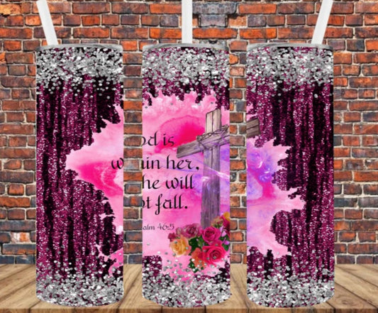 Stainless Steel Tumbler 20oz -God is Within Her She Will Not Fall SF
