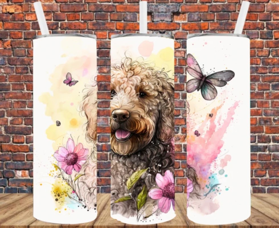 Stainless Steel Tumbler 20oz - Golden Doodle & Butterfly SF