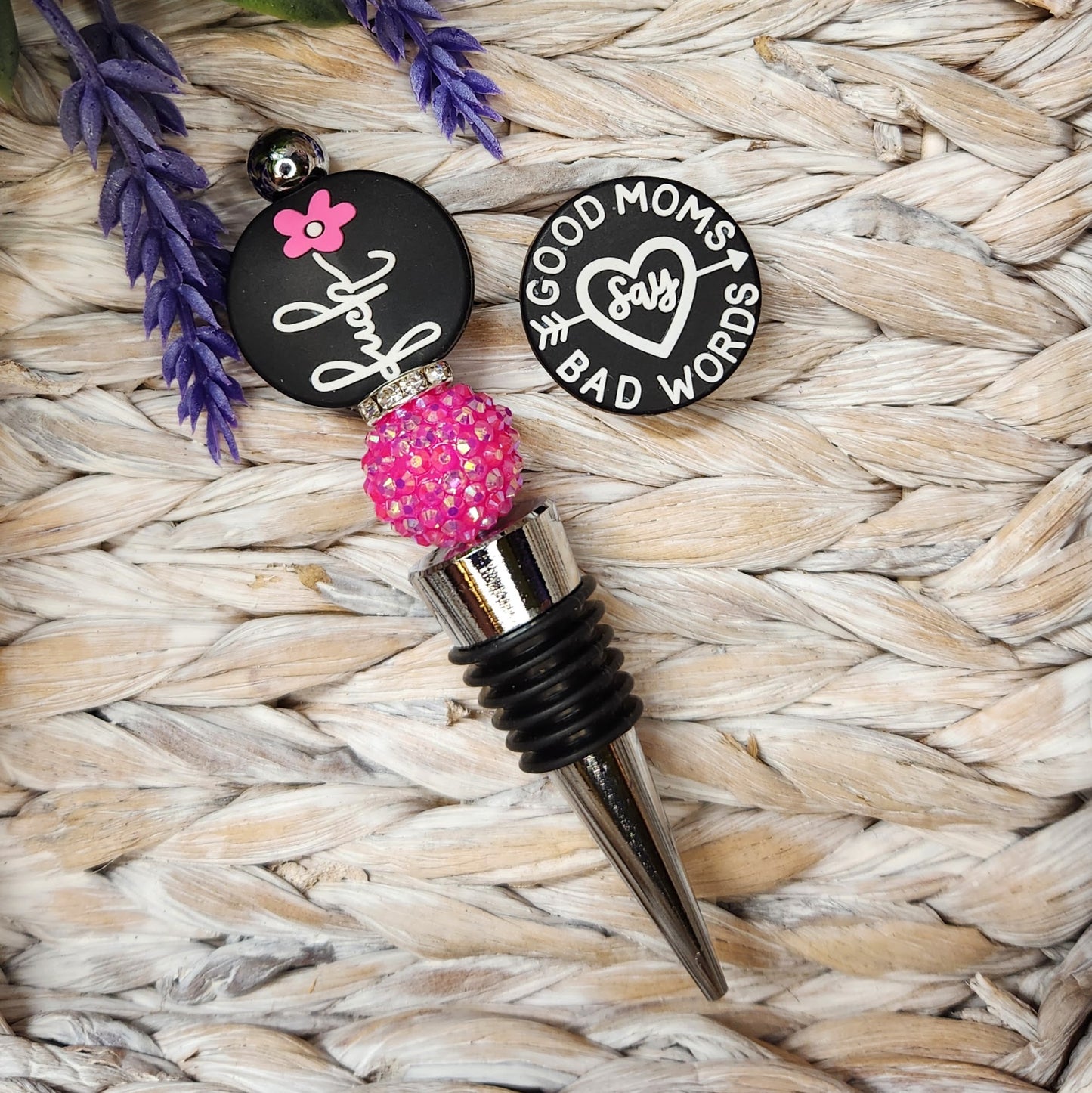 Wine Stopper-Good Moms Say Bad Words (Pink)