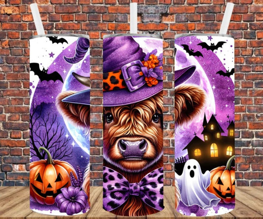 Stainless Steel Tumbler 20oz - Halloween Witch Cow Purple SF