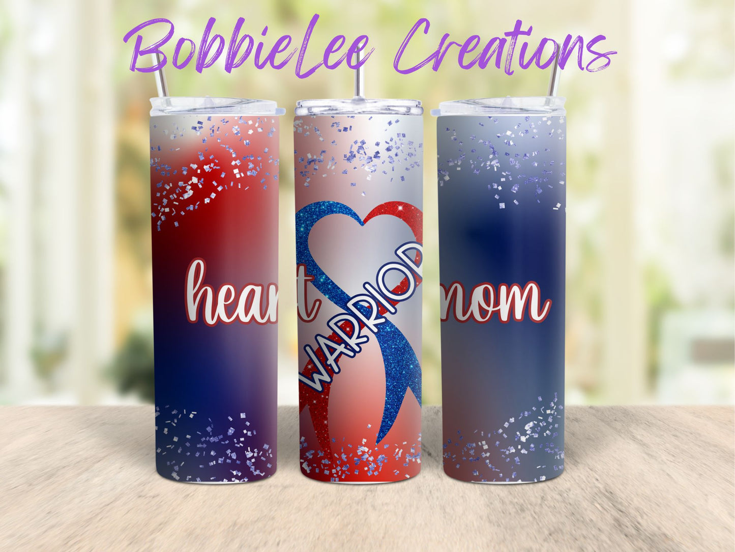 Stainless Steel Tumbler 20oz - Heart Warrior Mom Glitter Ribbon *BLC CUSTOM DESIGN*