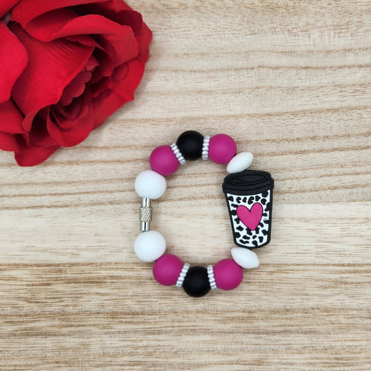 Cup Charm-Heart Coffee Cup (Cowprint & Fuchsia)