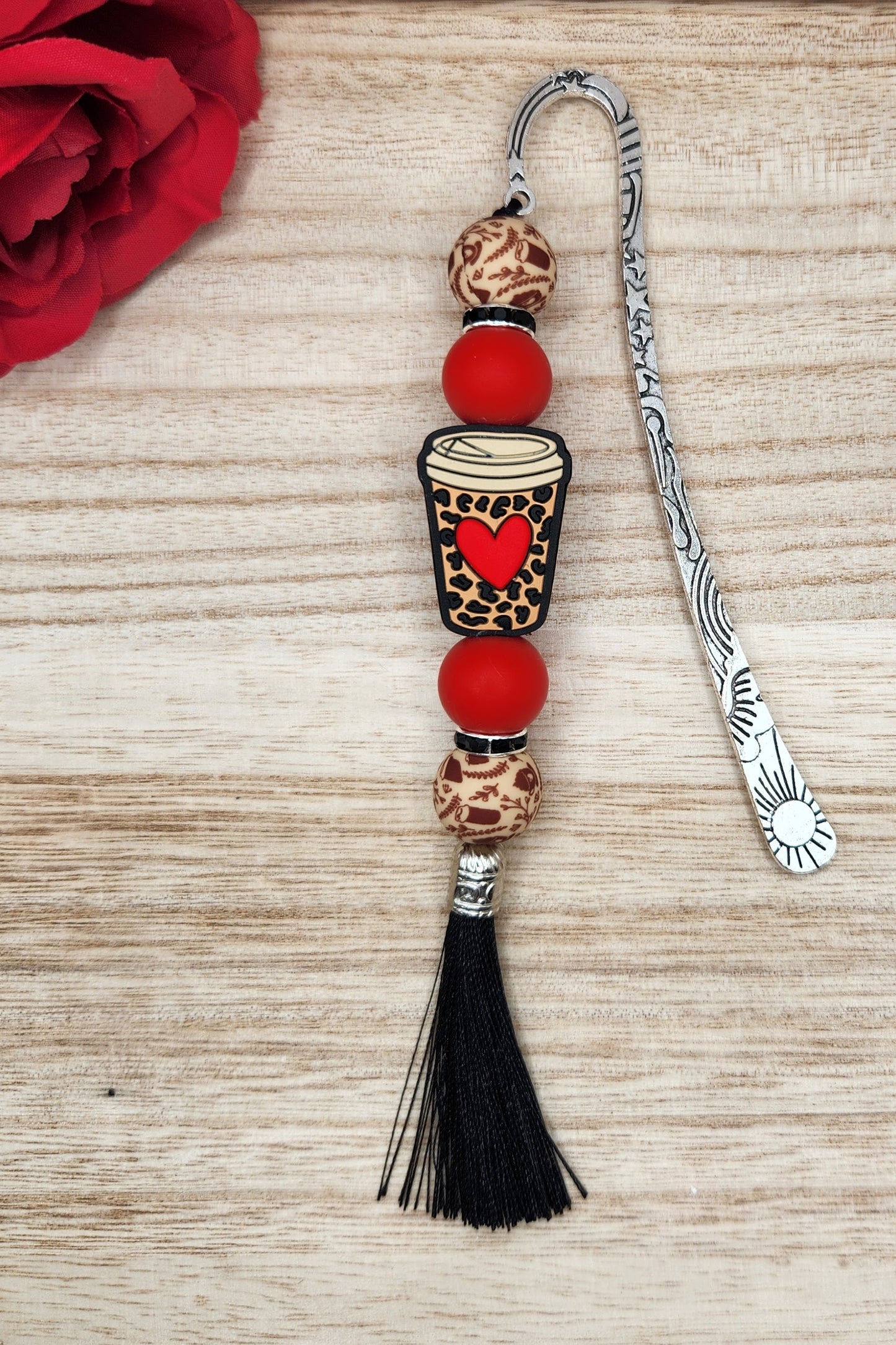 Bookmark-Heart Coffee Cup (Leopard & Red)