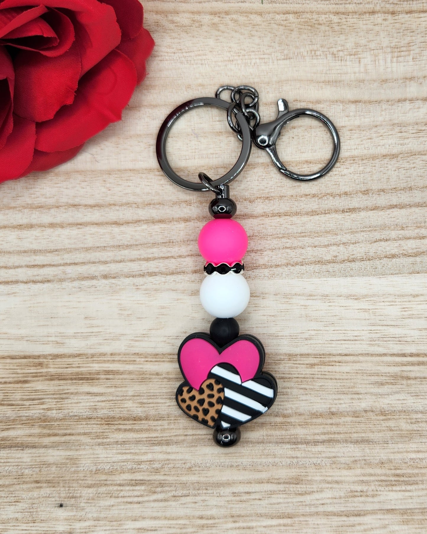 Keychain-Hearts Trio (Pink)