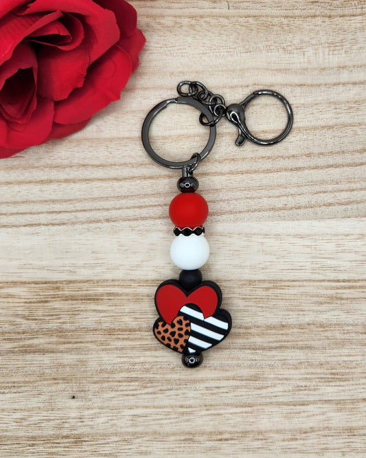 Keychain-Hearts Trio (Red)