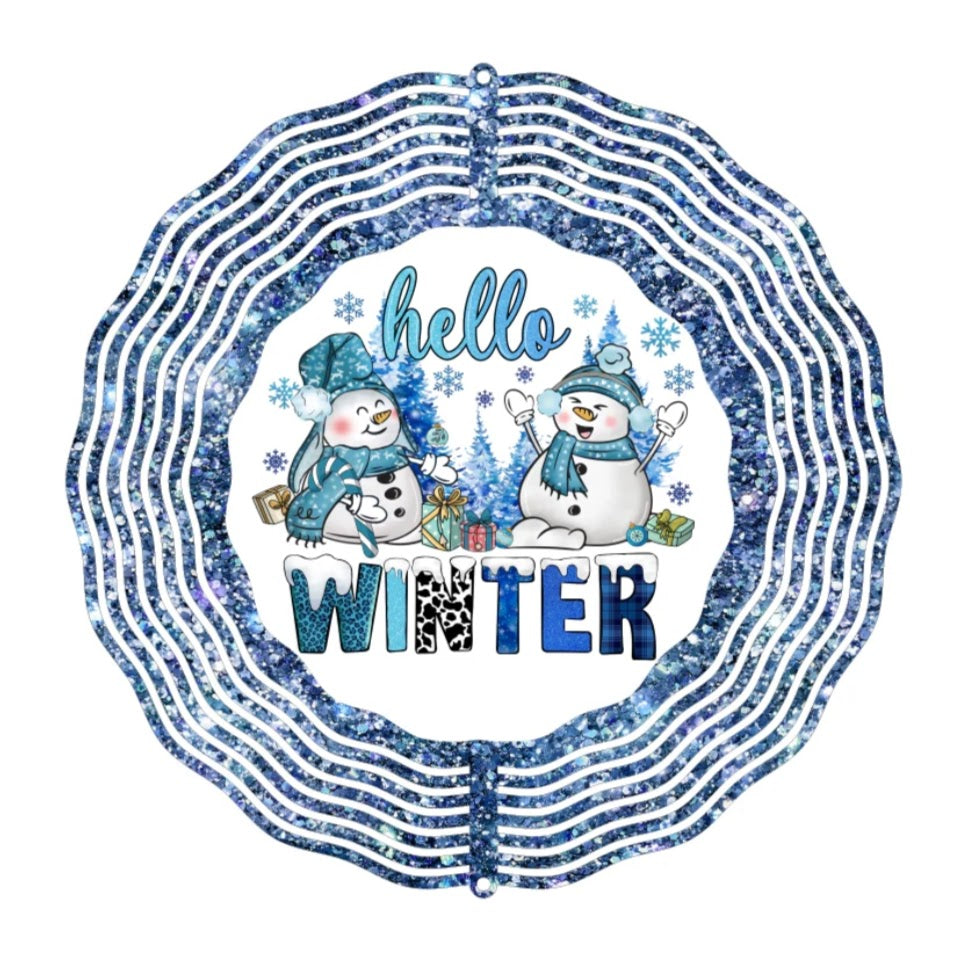 Wind Spinner 8" - Hello Winter Snowmen