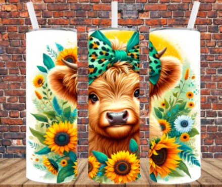 Stainless Steel Tumbler 20oz - Highland Cow Sunflowers SF