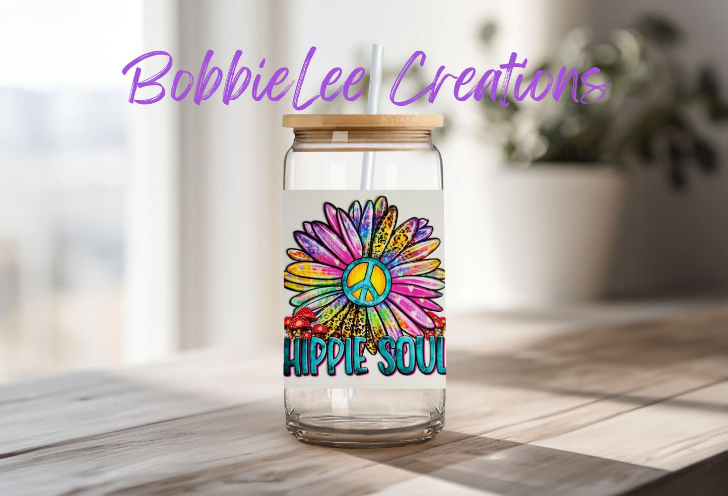 16oz Glass or Plastic Cup-Hippie Soul Sunflower