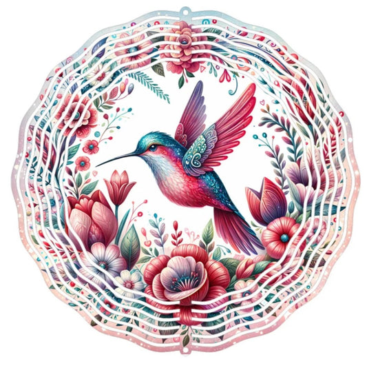 Wind Spinner 8" - Hummingbird (Pink & Teal)