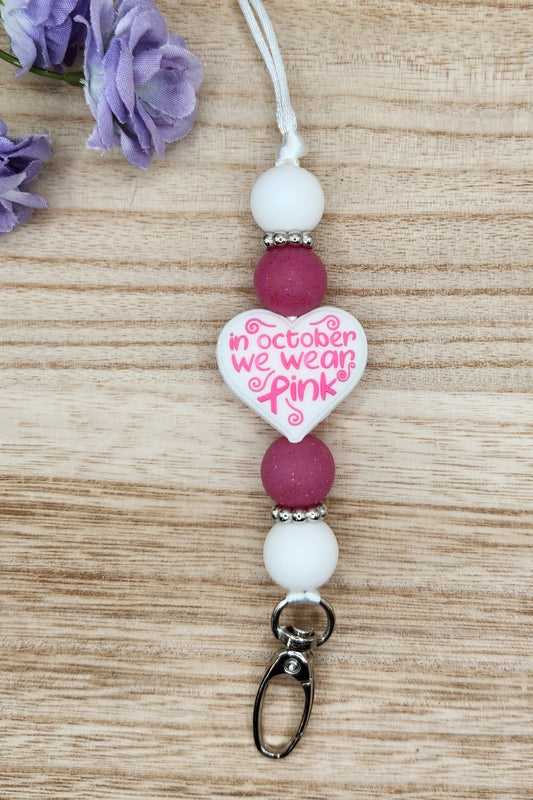 Lanyard-In October We Wear Pink (Raspberry Glitter)