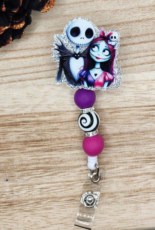 Badge Reel-Jack & Sally (Pink & Purple)