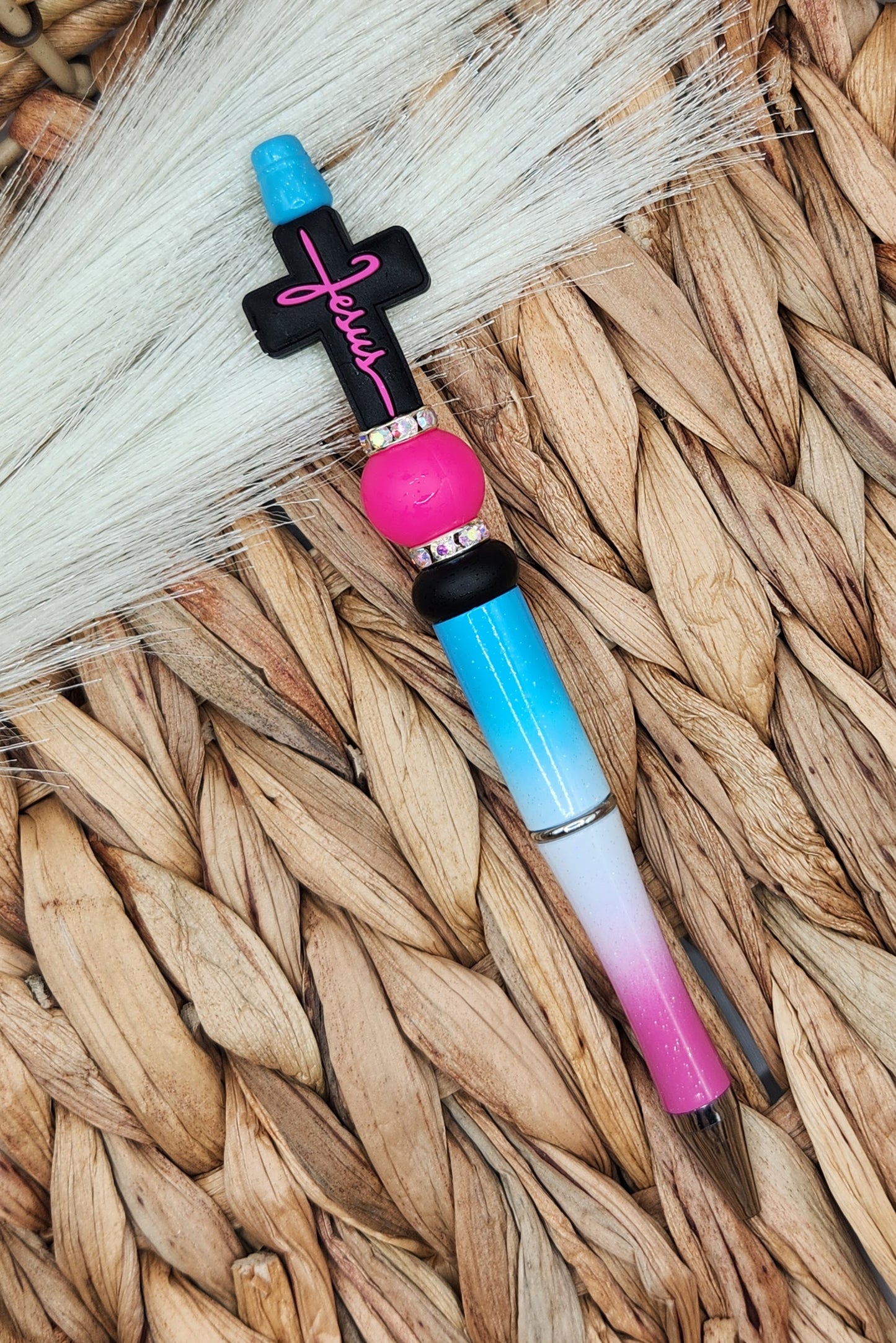 Pen-Jesus Cross (Pink & Blue)