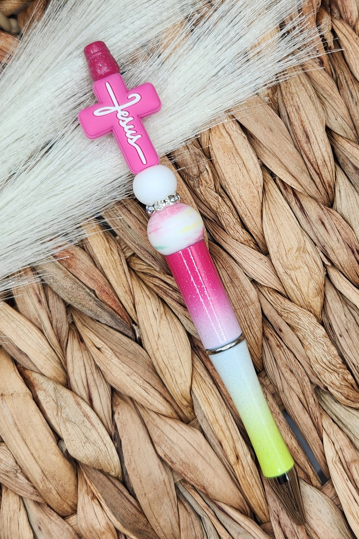 Pen-Jesus Cross (Pink & Lime)