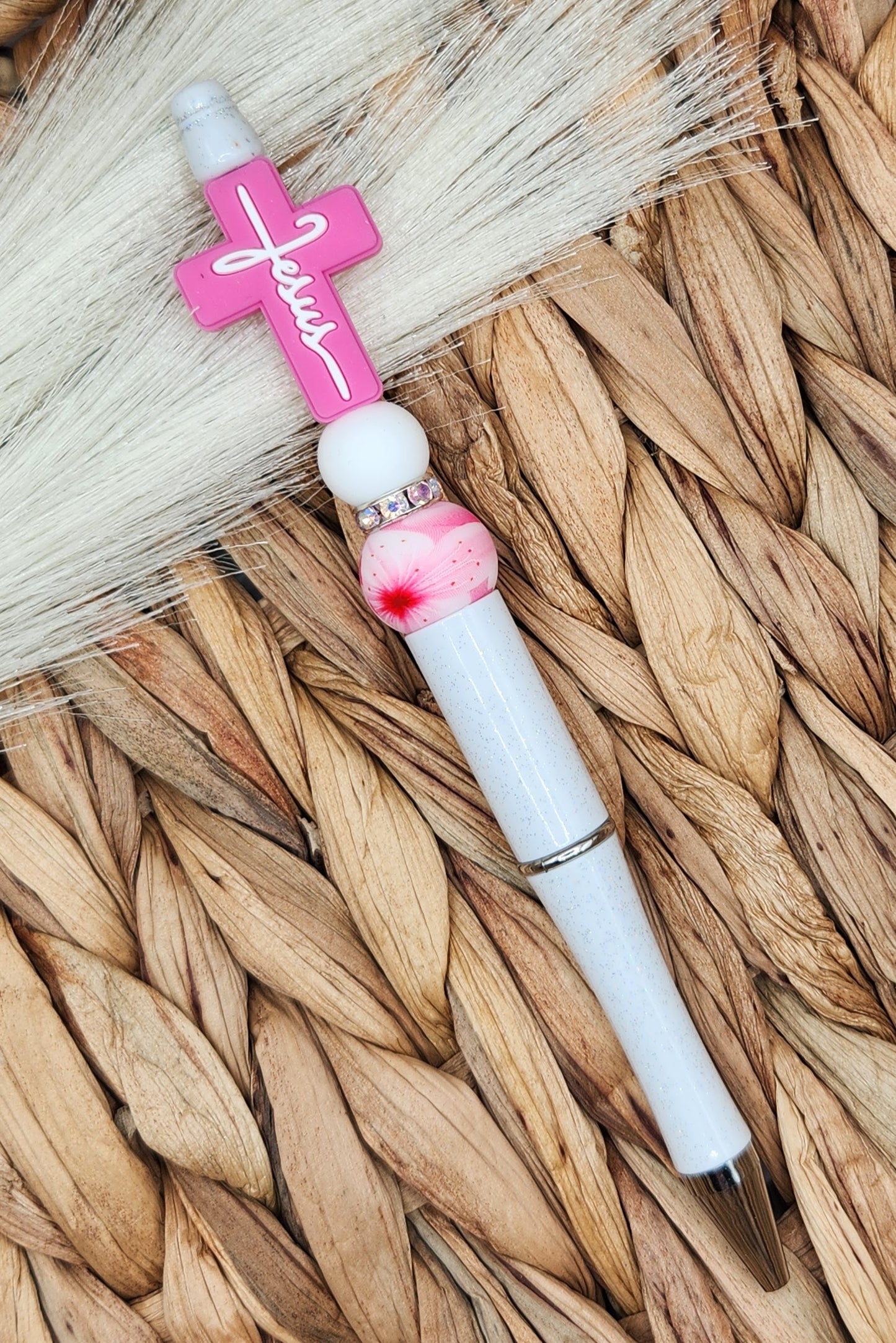 Pen-Jesus Cross (Pink & White)