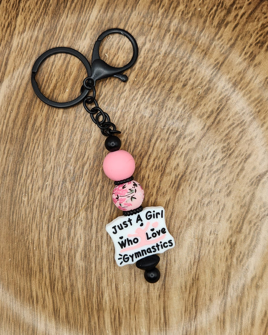 Keychain-Just a Girl Who Loves Gymnastics (Pink Floral)