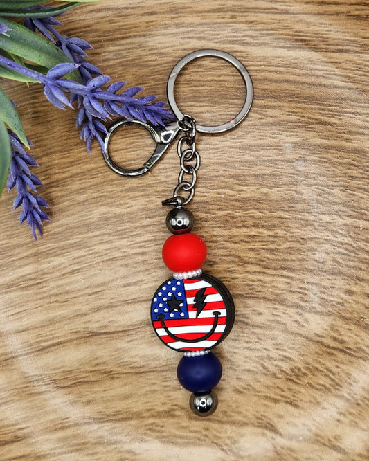 Keychain-Patriotic Smiley Face