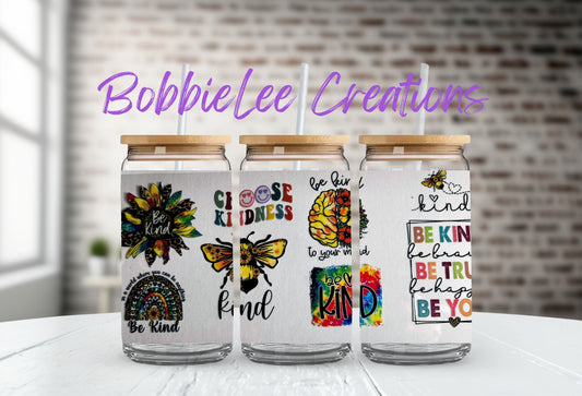 16oz Glass or Plastic Cup-Kindness Sayings