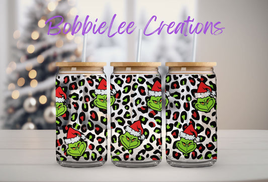 16oz Glass or Plastic Cup-Mean Green Guy Leopard LC