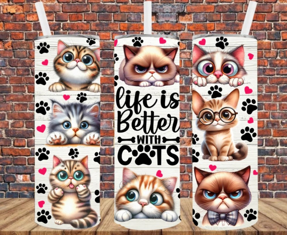 Stainless Steel Tumbler 20oz - Life is Better with Cats SF