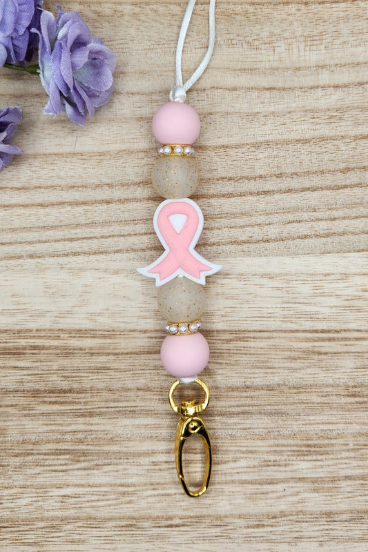 Lanyard-Breast Cancer Awareness Ribbon (Gold Glitter)