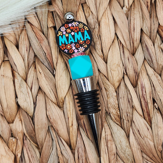 Wine Stopper-Mama Floral (Turquoise)