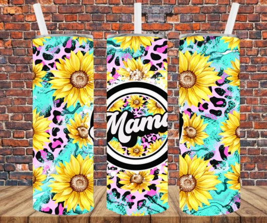 Stainless Steel Tumbler 20oz - Mama Sunflowers SF (Turquoise & Yellow)
